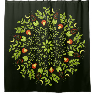 Nature Lover Mandala - Potions, Mushrooms, Leaves Shower Curtain