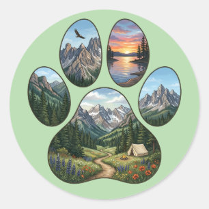 Nature Lover Mountain Landscape Paw Print Graphic Classic Round Sticker