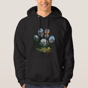 Nature Lover Mountain Landscape Paw Print Graphic Hoodie