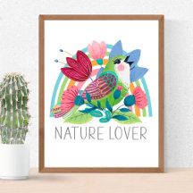 Nature Lover Watercolor Bird Flowers Rainbow Colou