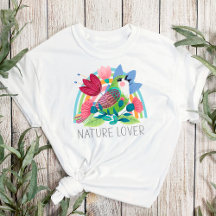 Nature Lover Watercolor Bird Flowers Rainbow Colou