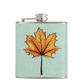 Nature Lover Yellow Leaf Blue Autumn Hip Flask