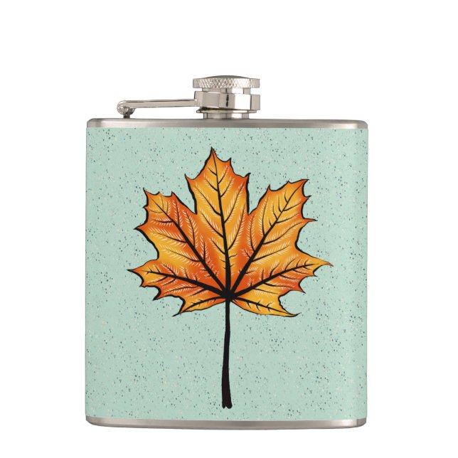 Nature Lover Yellow Leaf Blue Autumn Hip Flask (Front)