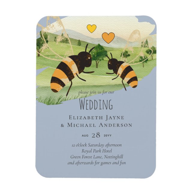 Nature Lovers Countryside Bees Wedding Magnet (Vertical)