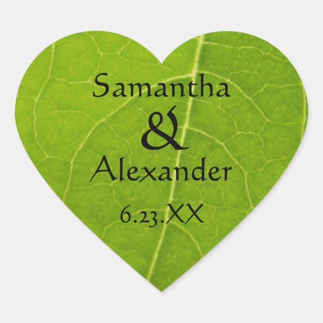 Nature Lovers Green Leaf Wedding Heart Sticker (Front)