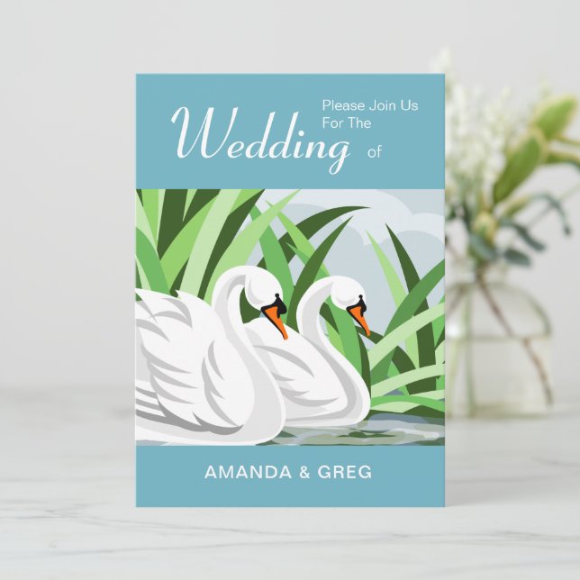 Nature Lovers Swan Wedding Invitation (Standing Front)