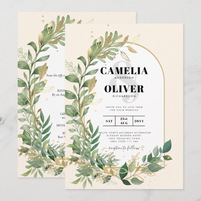 Nature Lovers Wedding Foral Greenery Rustic Boho  Invitation (Front/Back)