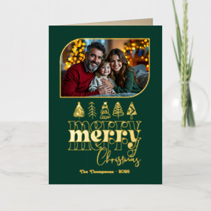 Nature Luxe Hand Drawn Merry Christmas Photo Foil Holiday Card