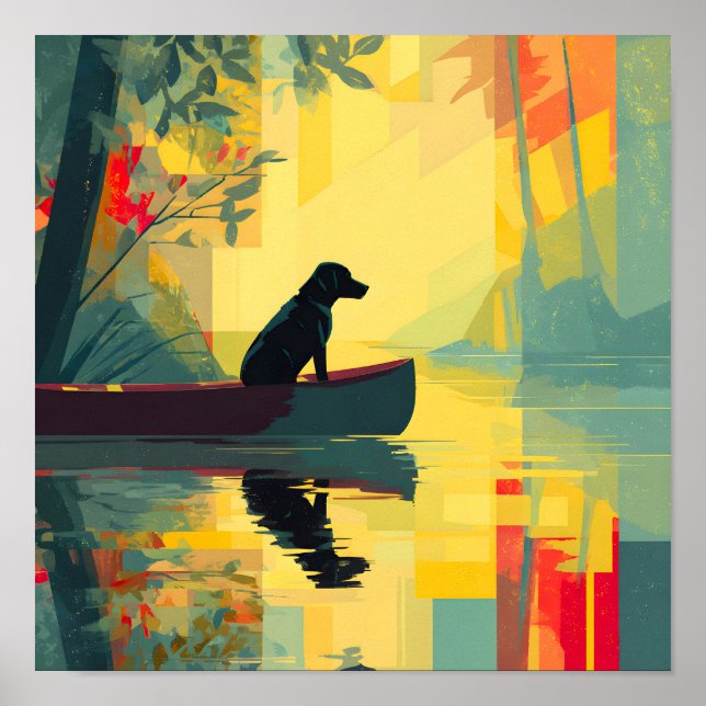 Nature Minimalist Black Labrador Canoe Poster (Front)