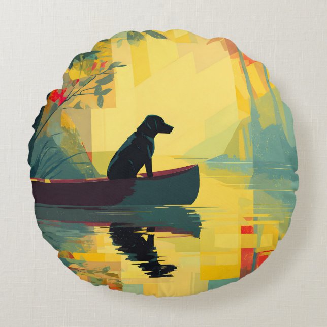 Nature Minimalist Black Labrador Canoe Round Cushion (Front)