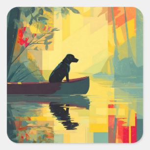 Nature Minimalist Black Labrador Canoe Square Sticker
