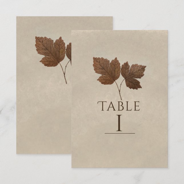 Nature Minimalist Fall Leaves Elegant Table Number (Front/Back)