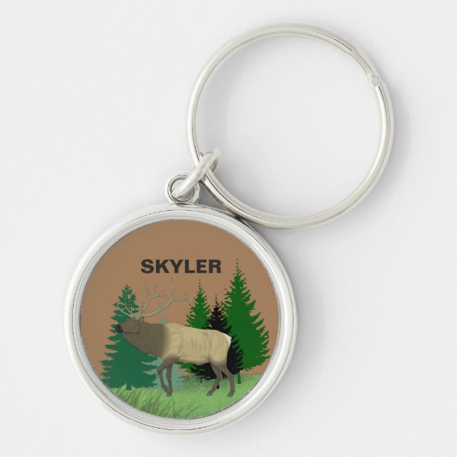 Nature Monogram Elk Deer Key Ring (Front)