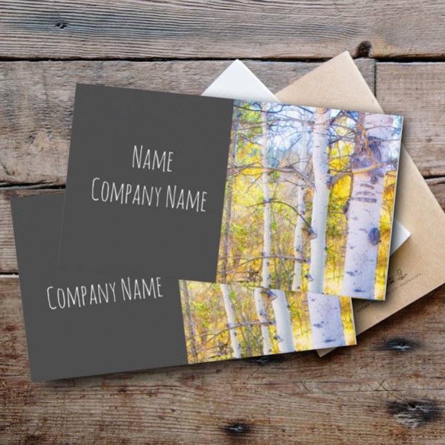 nature mountain aspen trees autumn yellow on grey  business card (Creator Uploaded)