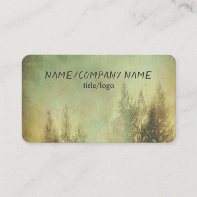 nature mountain misty pine trees moss green business card (Front)