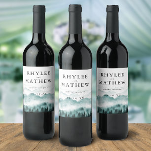 Nature Mountain Pine Trees Personalised Wine Label