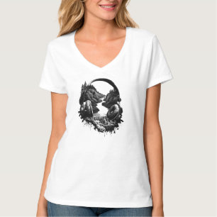 Nature Music Headphones–Black and White Artistic T-Shirt