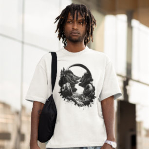 Nature Music Headphones–Black and White Artistic T-Shirt