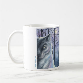 "Nature Nights Wolf & Snowy Owl" Original Art Mug. Coffee Mug