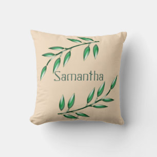 Nature Nursery Green Leaves Baby Name Cushion