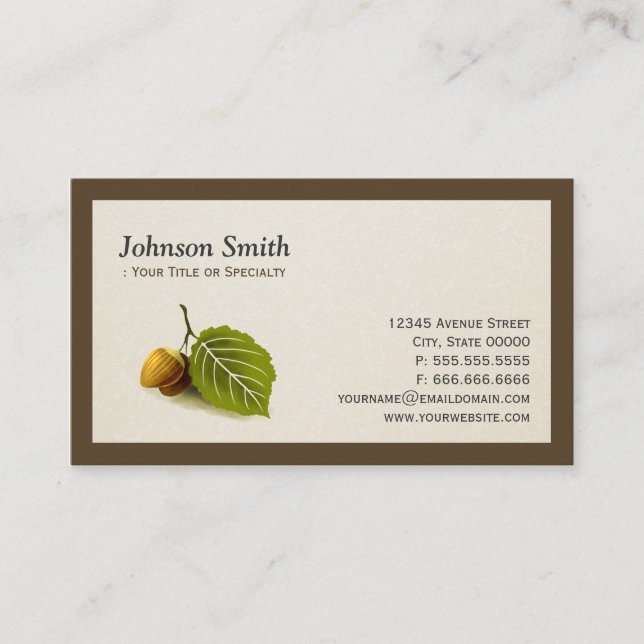 Nature Nut and Leaf - Simple Elegant Logo Business Card (Front)