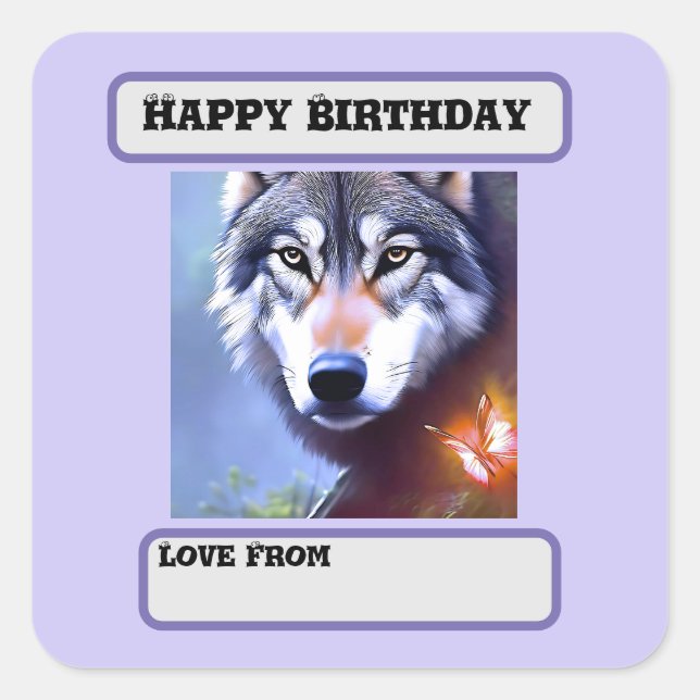 Nature Of The Wolf Oil Paint, Birthday Square Sticker (Front)