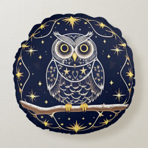 Nature Owl Artistic Wildlife Cosmic Home Decor Round Cushion