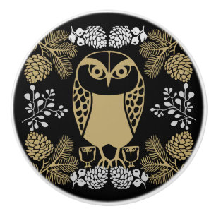 Nature Owl Folk Art Ceramic Knob