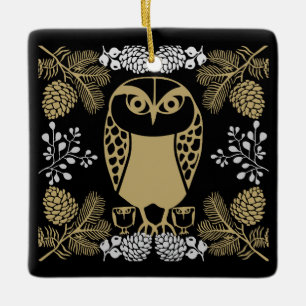 Nature Owl Folk Art Ceramic Ornament