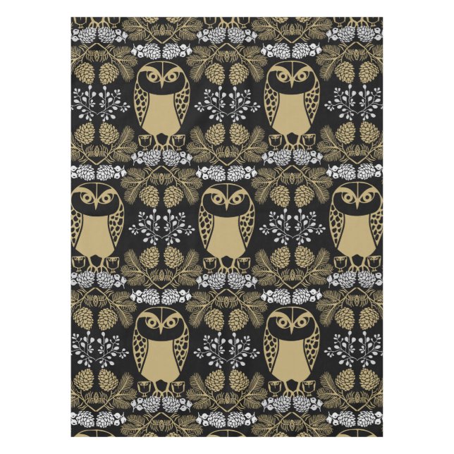 Nature Owl Folk Art Tablecloth (Front)