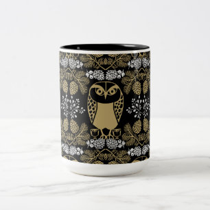Nature Owl Folk Art Two-Tone Coffee Mug