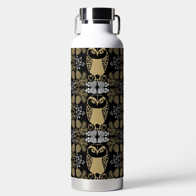 Nature Owl Folk Art Water Bottle (Front)