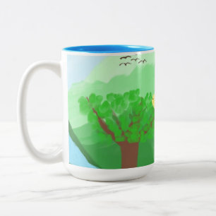 Nature painted with acrylic colours art Two-Tone coffee mug