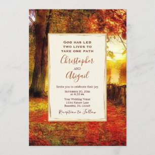 Nature Path Autumn Leaves Fall Christian Wedding Invitation