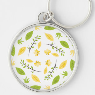 Nature Pattern Leaves Drawing Sketch Flowers Key Ring