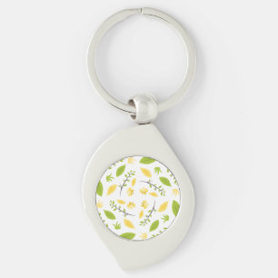 Nature Pattern Leaves Drawing Sketch Flowers Key Ring
