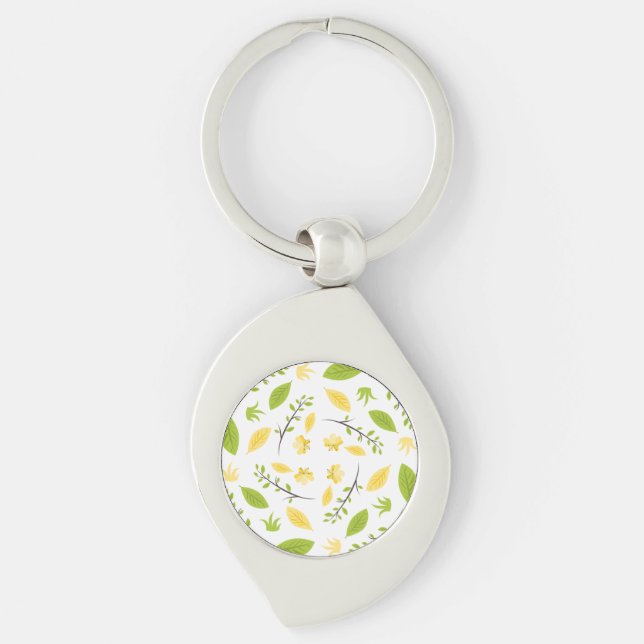 Nature Pattern Leaves Drawing Sketch Flowers  Key Ring (Front)