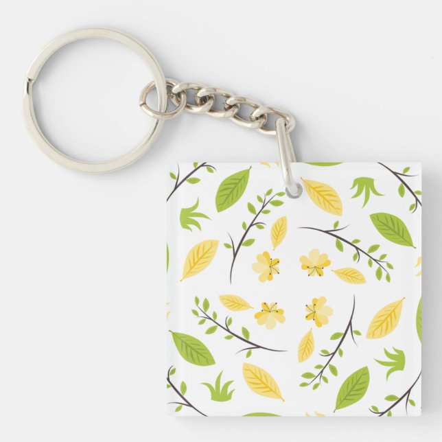 Nature Pattern Leaves Drawing Sketch Flowers   Key Ring (Front)