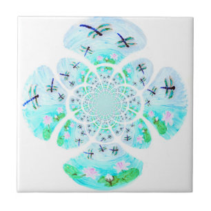 Nature Patterned Dragonfly Waterlily Pond Tile