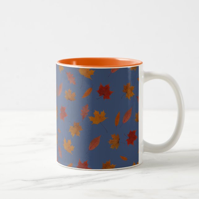 Nature Photographic Autumn Leaves Pattern Two-Tone Coffee Mug (Right)