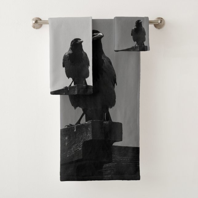 Nature Photography BlackBirds Crows Bath Towel Set (Insitu)