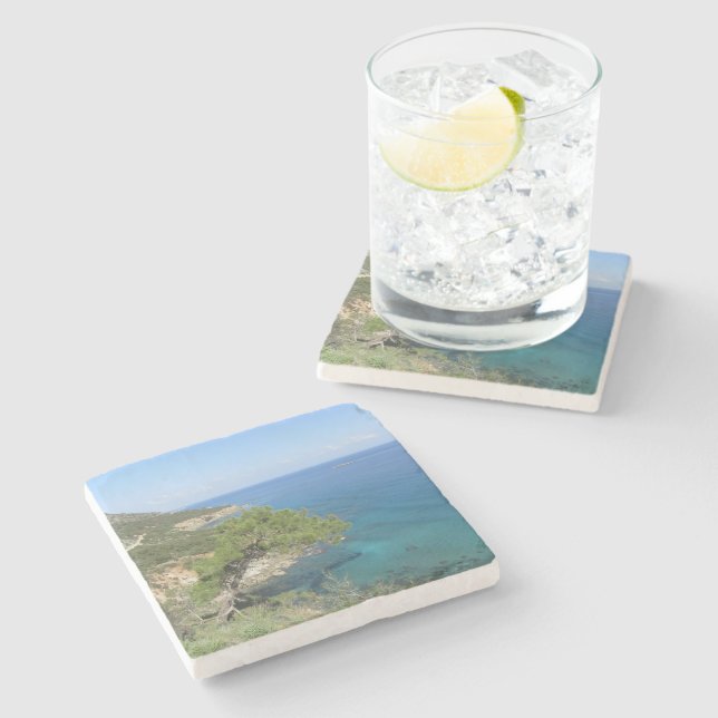 Nature Photography Mediterranean Mountain & Sea Stone Coaster (Side)
