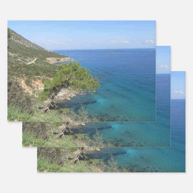 Nature Photography Mediterranean Mountain & Sea  Wrapping Paper Sheet (Set)