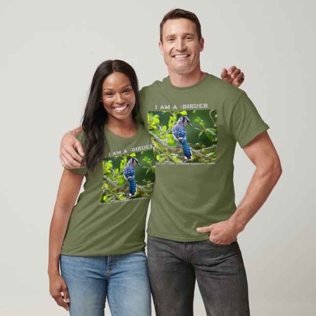 Nature Photography Shy Blue Jay Birder T-Shirt (Unisex)