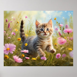 *~* Nature Pink Flowers Kitty 5:4  Kitten Cat AP68 Poster