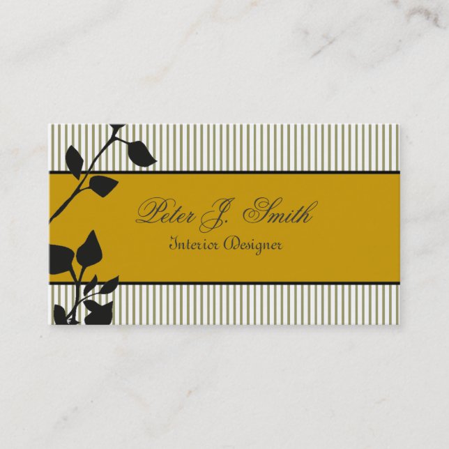 Nature Pinstripes Dark Floral Interior Design Business Card (Front)
