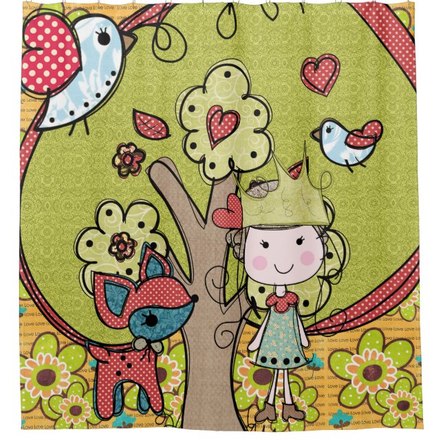 Nature Princess in Forest With Deer and Birds Shower Curtain (Front)