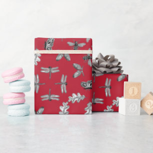  Nature print  red and silver wrapping paper