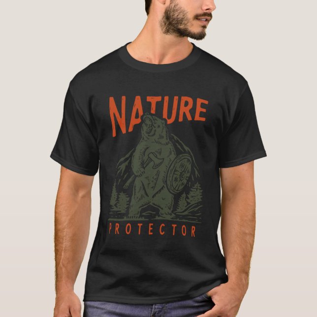 Nature Protector  Bear Environment Grizzly Warrior T-Shirt (Front)