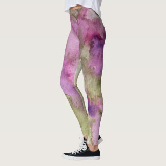 Nature Purple Green Watercolor Leggings